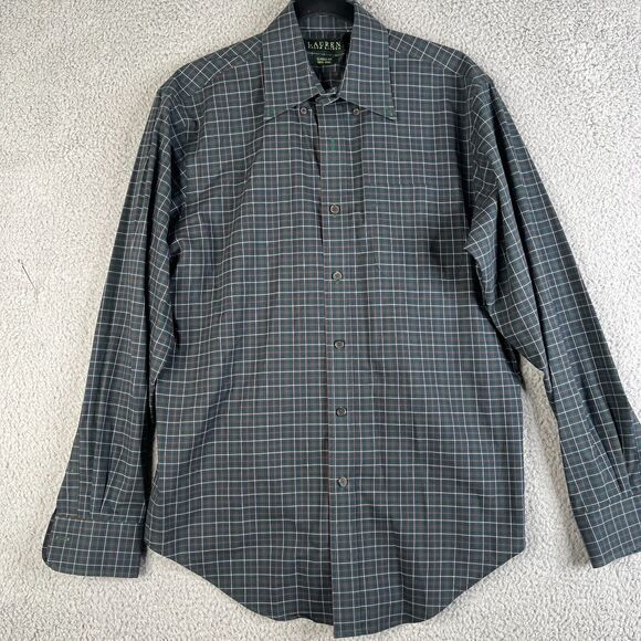 Lauren Ralph Lauren Green Label Dress Shirt Men 15.5-34/35 Plaid Green Non Iron - Picture 2 of 11
